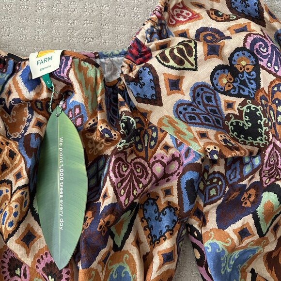 NWT Farm Rio Cream Hearts Ikat Square Neckline Mini Dress - Picture 3 of 6